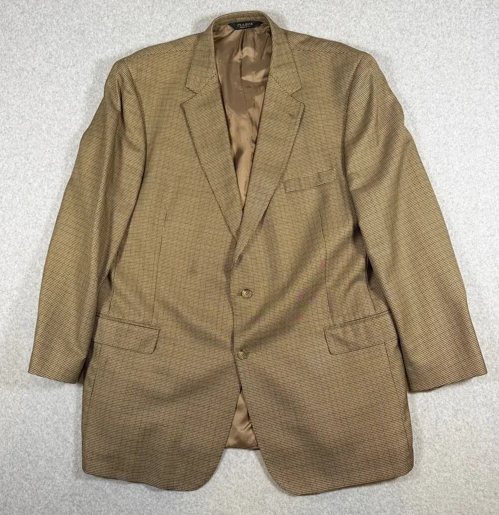 Jos A Bank Signature Gold Silk Wool Jacket 50XL Houndstooth Sport Coat Tan/Gold